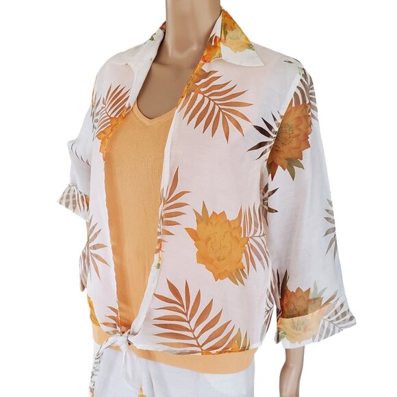 Banana Bay 3 Piece Women's M Tropical Resort Wear Set Apricot Tank Blouse Capris - Picture 5 of 15